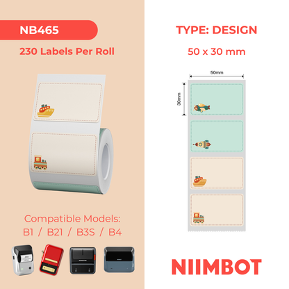 NB465 - NIIMBOT - B1 / B21 / B3S / B4 - 50X30MM - 230 THERMAL LABELS (MULTI-COLOUR) - CHILDHOOD TOYS DESIGN