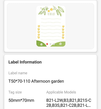 NB466 - NIIMBOT - B1 / B21 / B3S / B4 - T50X70MM - 110 LABELS PER ROLL - GARDEN DESIGN