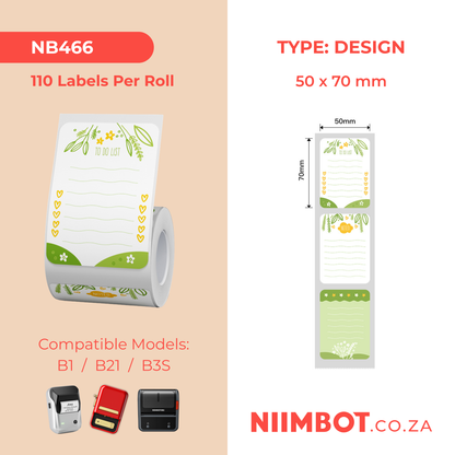 NB466 - NIIMBOT - B1 / B21 / B3S / B4 - T50X70MM - 110 LABELS PER ROLL - GARDEN DESIGN