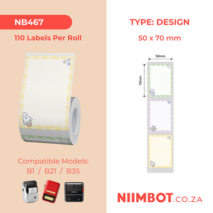 NB467 - NIIMBOT - B1 / B21 / B3S / B4 - T50X70MM - 110 LABELS PER ROLL - CAMPING DESIGN