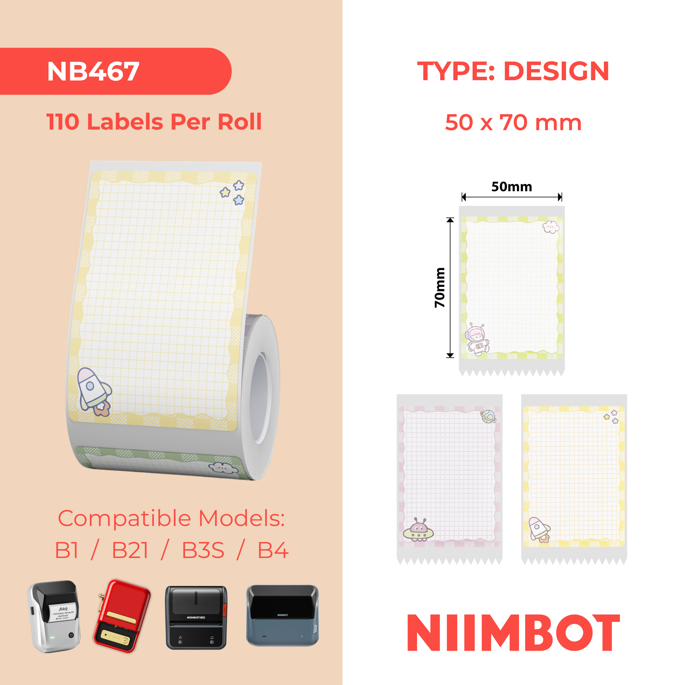 NB467 - Niimbot - B1 / B21 / B31 / B3S / B4 - 50x70mm - 110 Camping Labels