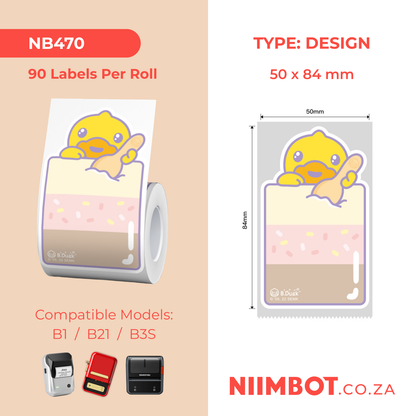 NB470 - NIIMBOT - B1 / B21 / B3S / B4 - 50X84MM - 90 THERMAL LABELS - ICE CREAM DUCK DESIGN