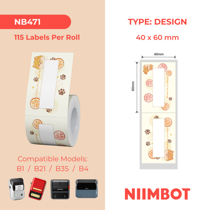 NB471 - NIIMBOT - B1 / B21 / B3S / B4 - TP40X60MM - 115 LABELS PER ROLL -  YELLOW LEMON DESIGN