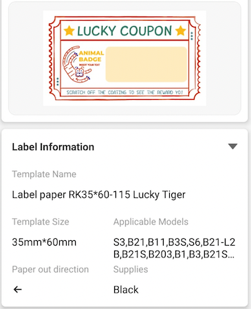 NB472 - NIIMBOT - B1 / B21 / B3S / B4 - TP35X60MM - 115 LABELS PER ROLL - LUCKY TIGER DESIGN