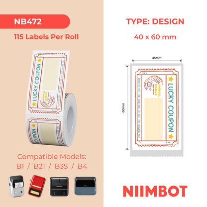 NB472 - NIIMBOT - B1 / B21 / B3S / B4 - TP35X60MM - 115 LABELS PER ROLL - LUCKY TIGER DESIGN