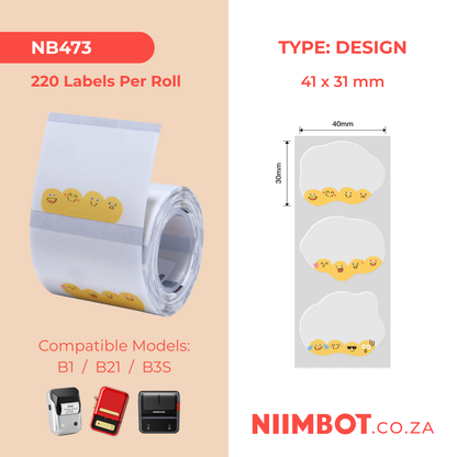 NB473 - NIIMBOT - B1 / B21 / B3S / B4 - TT41X31MM - 220 LABELS PER ROLL -  CUTE EMOJIS DESIGN