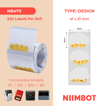 NB473 - NIIMBOT - B1 / B21 / B3S / B4 - TT41X31MM - 220 LABELS PER ROLL -  CUTE EMOJIS DESIGN