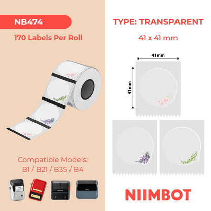 NIIMBOT - B Range - 41x41mm - Transparent Whispering Flowers - 170 Labels