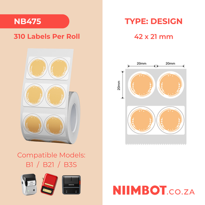 NB475 - NIIMBOT - B1 / B21 / B3S / B4 - 42X21MM - 310 ROUND ORANGE THERMAL LABELS