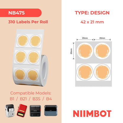 NB475 - NIIMBOT - B1 / B21 / B3S / B4 - 42X21MM - 310 ROUND ORANGE THERMAL LABELS