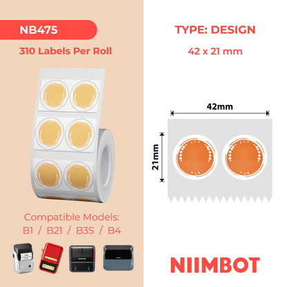 NB475 - Niimbot - B1 / B21 / B31 / B3S / B4 - 42x21mm - 310 Orange Round Labels