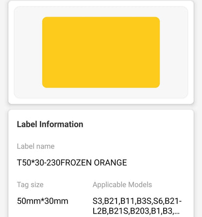 NB494 - NIIMBOT - B1 / B21 / B3S / B4 - T50X30MM - 230 THERMAL LABELS - FROZEN ORANGE