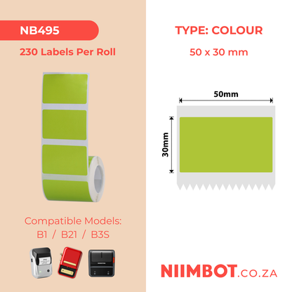 NB495 - NIIMBOT - B1 / B21 / B3S / B4 - T50X30MM - 230 THERMAL LABELS - FROZEN  BEAN GREEN