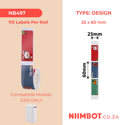 NB497 - NIIMBOT - D101 ONLY - R25X60MM - 110 LABELS PER ROLL - CHRISTMAS