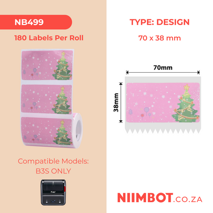 NB499 - NIIMBOT - B3S ONLY - 70X38MM - 180 LABELS PER ROLL - CHRISTMAS TREE