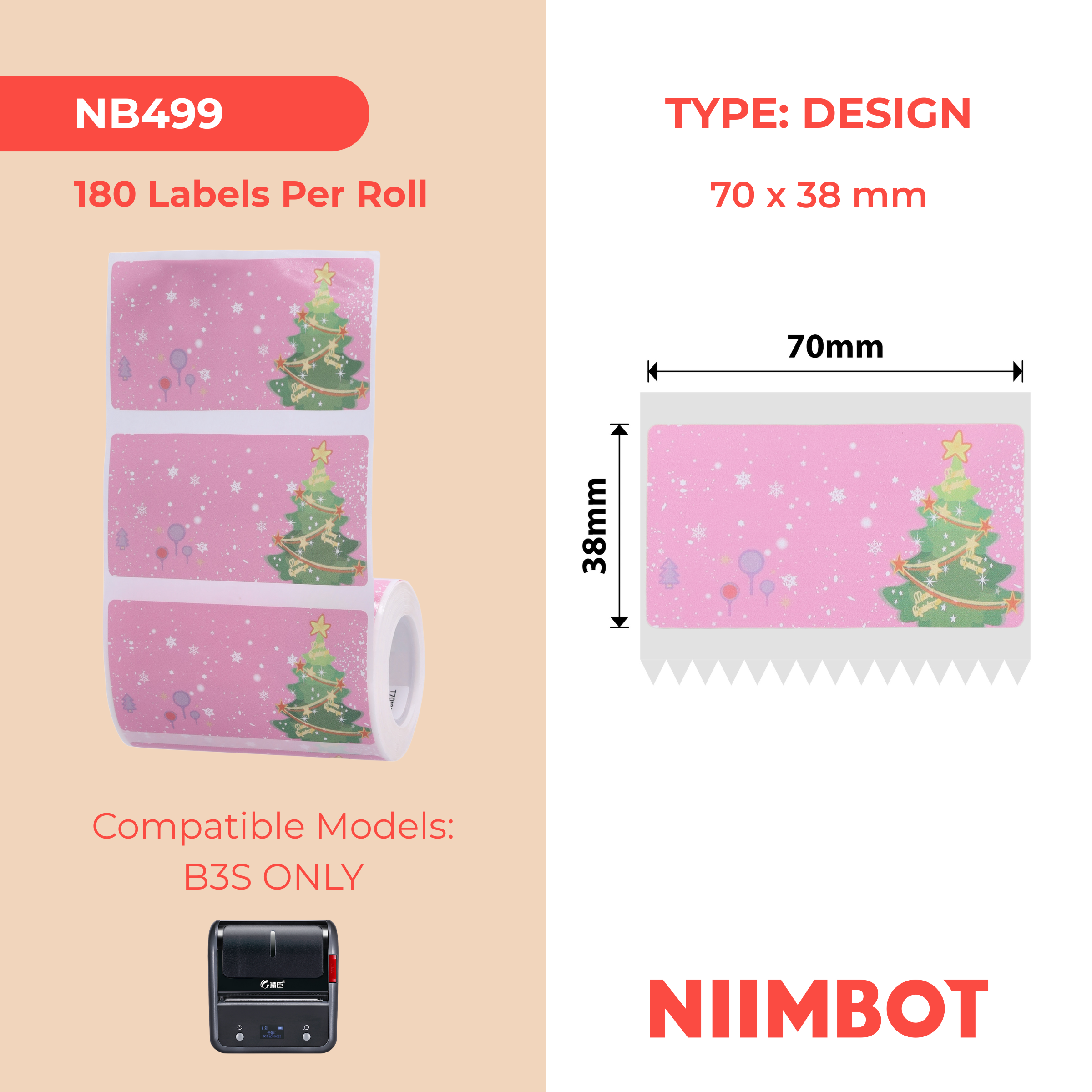 NB499 - Niimbot - B3S / B31 / B4 Only - 70x38mm - Christmas Tree Labels