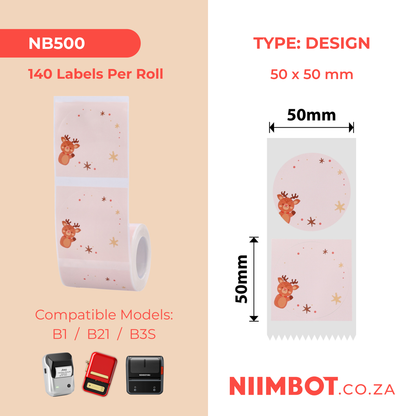 NB500 - NIIMBOT - B1 / B21 / B3S / B4 - 50X50MM - 140 LABELS PER ROLL - CHRISTMAS ELK