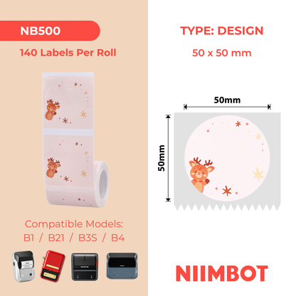 NB500 - Niimbot - B1 / B21 / B31 / B3S / B4 - 50x50mm - 140 Christmas Elk Labels