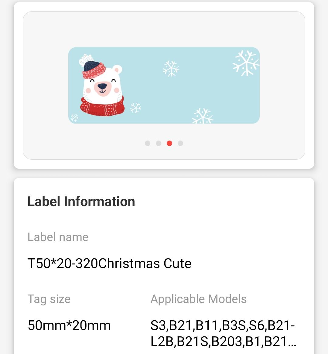 NB501 - NIIMBOT - B1 / B21 / B3S / B4 - 50X20MM - 320 LABELS PER ROLL - CHRISTMAS CUTE