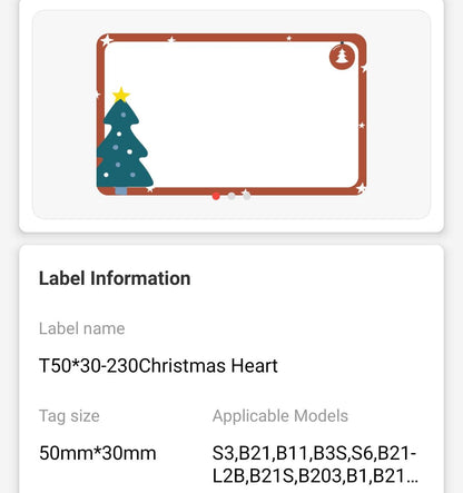 NB503 - NIIMBOT - B1 / B21 / B3S / B4 - T50X30MM - 230 LABELS PER ROLL- CHRISTMAS HEART