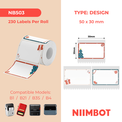 NB503 - Niimbot - B1 / B21 / B31 / B3S / B4 - 50x30mm - 230 Christmas Heart Labels