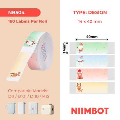 NB504 - Niimbot - D11 / D101 / D110 / H1S - 14x40mm - 155 Christmas Labels