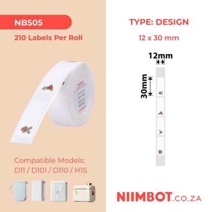 NB505 - NIIMBOT - D11 / D101 / D110 / H1S - T12X30MM - 210 LABELS PER ROLL - CHRISTMAS