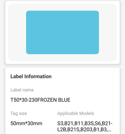 NB507 - NIIMBOT - B1 / B21 / B3S / B4 - T50X30MM - 230 THERMAL LABELS - FROZEN BLUE