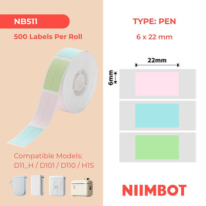 NIIMBOT - D Range - 6x22mm/2L - Multi-Colour Vertical Pen - Stationary - 500 Labels