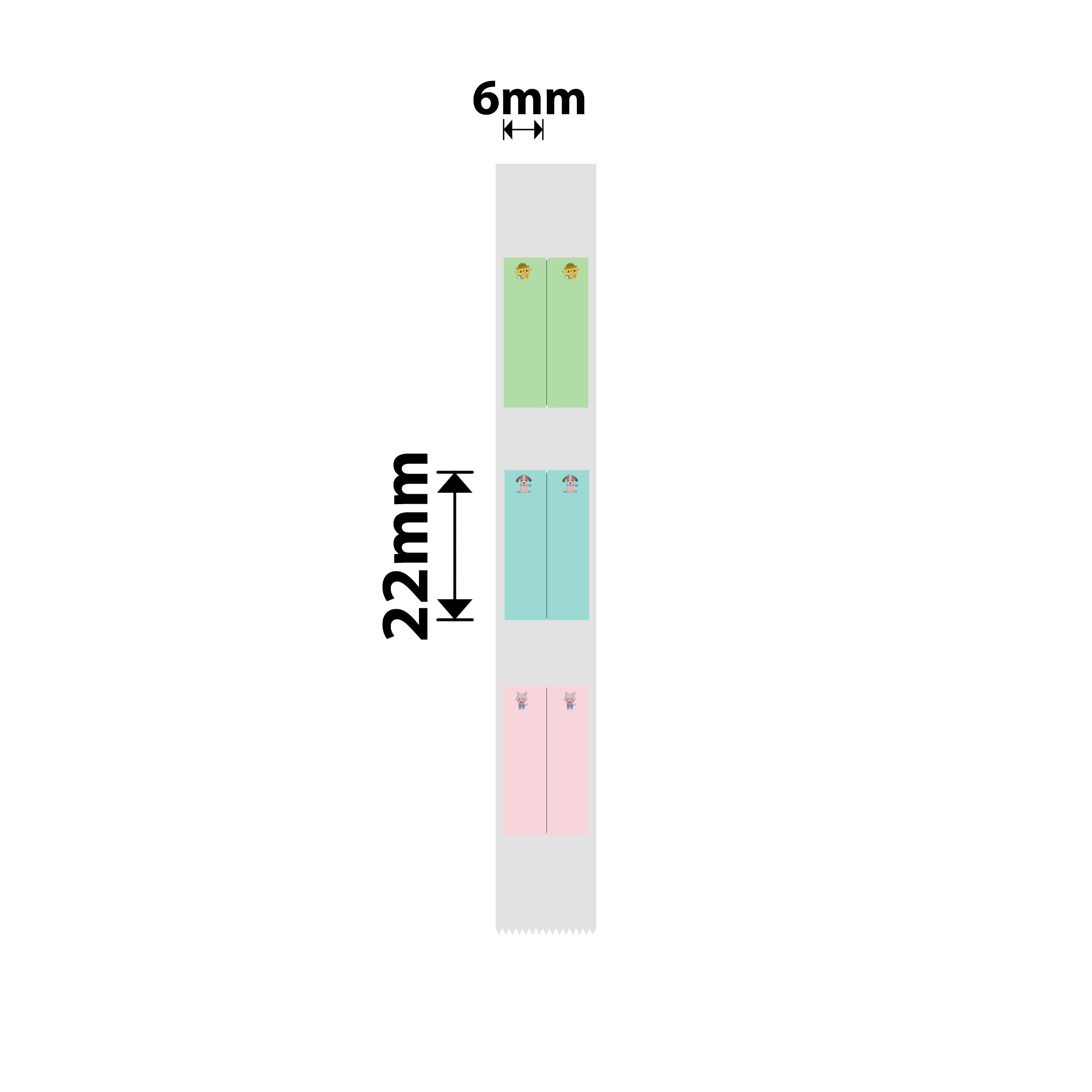 NB512 - NIIMBOT - D11 / D101 / D110 / H1S - THERMAL LABELS - T6X22MM/2L - 500 LABELS PER ROLL - MULTI-COLOUR CUTE PET VERTICAL PEN STICKERS (STATIONARY)