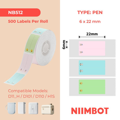 NIIMBOT - D Range - 6x22mm/2L - Multi-Colour Cute PET Vertical Pen - Stationary - 500 Labels