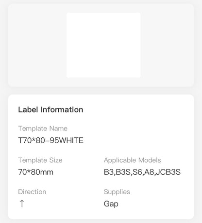 NB513 - NIIMBOT - B3S ONLY - T70X80MM - 95 LABELS PER ROLL - WHITE