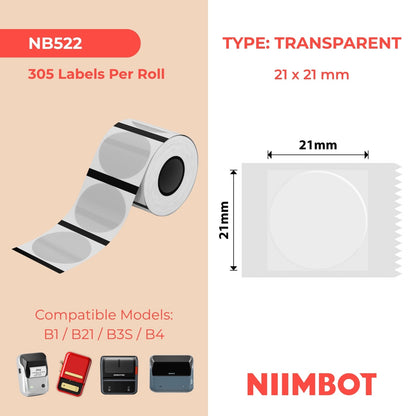 NIIMBOT - B Range - 21x21mm - Transparent Round - 305 Labels