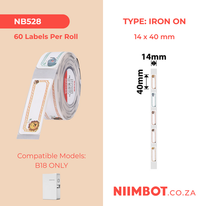NB528 - NIIMBOT - B18 / N1 - PU14X40mm - 60 LABELS PER ROLL - IRON ON LABEL - FUN JUNGLE
