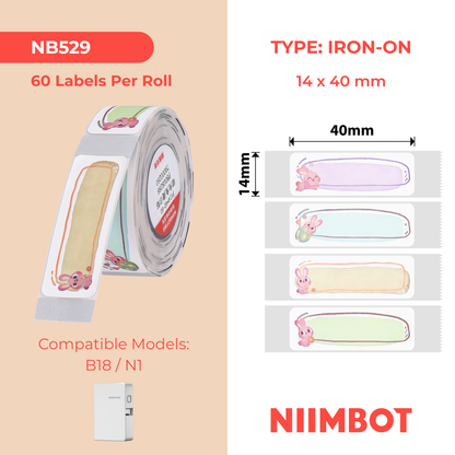 NB529 - Niimbot - N1 - 14x40mm - 60 Cute Bunny Iron On Labels