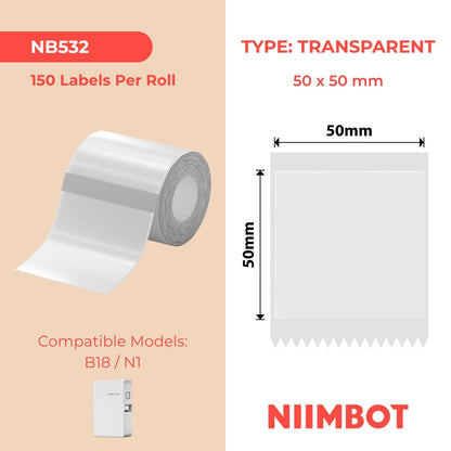 NIIMBOT - B Range - 50x50mm - Transparent - 150 Labels