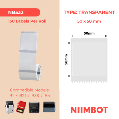 NB532 - NIIMBOT - B1 / B21 / B3S / B4 - 50X50MM - 150 LABELS PER ROLL - TRANSPARENT