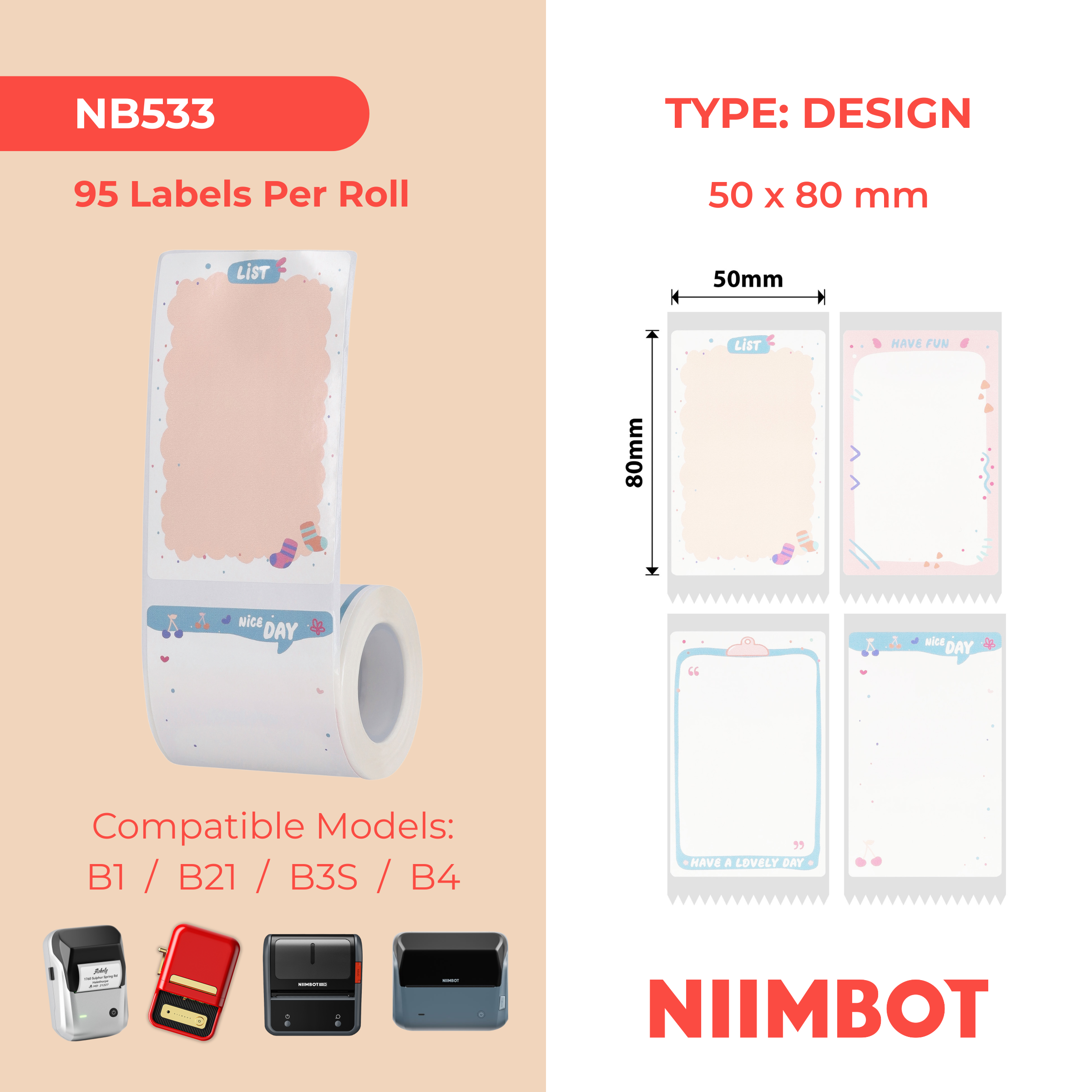 NB533 - Niimbot - B1 / B21 / B31 / B3S / B4 - 50x80mm - 95 Symphony Of Life Labels
