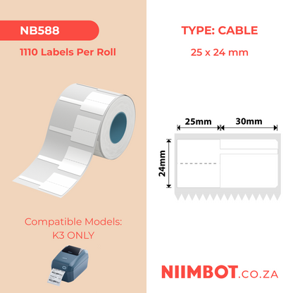 NB588 - NIIMBOT - K2 / K3 - T25X24+25MM - 1,110 LABELS PER ROLL - WHITE JEWELLERY