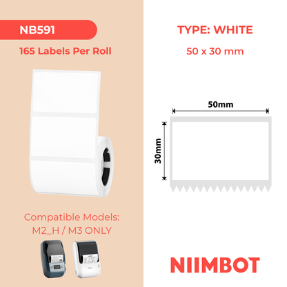 NB591 - NIIMBOT - M2 / M3 - V50X30MM - 165 THERMAL TRANSFER LABELS - WHITE - PVC