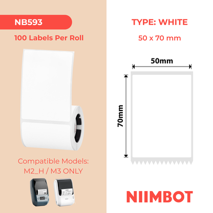 NB593 - NIIMBOT - M2 / M3 - EW50X70MM - 100 THERMAL TRANSFER LABELS - WHITE - RECTANGLE PET