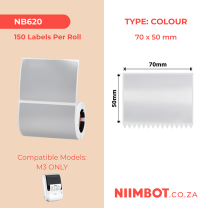 NB620 - NIIMBOT - M3 ONLY - ES70X50MM - 150 THERMAL TRANSFER LABELS - SILVER - RECTANGLE