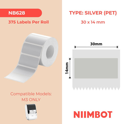 NIIMBOT - M Range - 30x14mm - Matte Silver - 375 Labels
