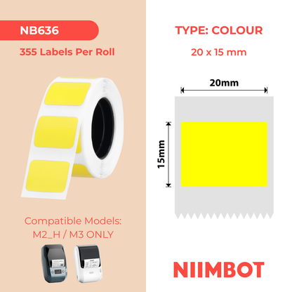 NB636 - NIIMBOT - M2 / M3 - PL20X15MM - 355 THERMAL TRANSFER LABELS - YELLOW - RECTANGLE