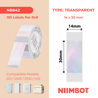 NB642 - NIIMBOT - D11 / D101 / D110 / H1S - TT14X30MM - 195 LABELS - COLOURFUL PINK TRANSPARENT - RECTANGLE