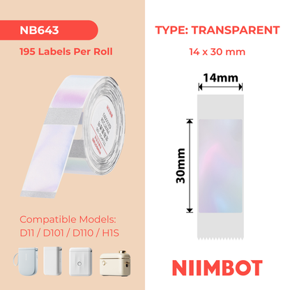 NB643 - NIIMBOT - D11 / D101 / D110 / H1S - TT14X30MM - 195 LABELS - COLOURFUL BLUE TRANSPARENT - RECTANGLE