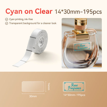 NB644 - NIIMBOT - D11 / D101 / D110 / H1S - TT14X30MM - 195 LABELS - TRANSPARENT -  CYAN TEXT ONLY - RECTANGLE