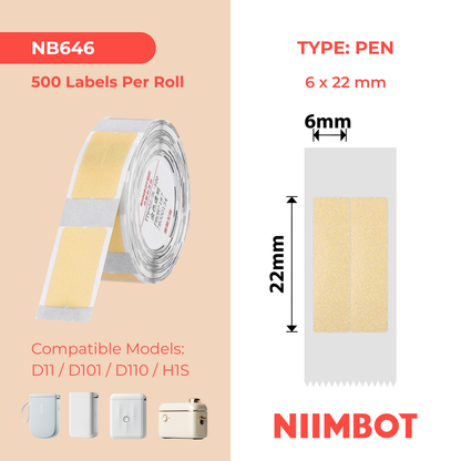 NB646 - NIIMBOT - D11 / D101 / D110 / H1S - TT6X22MM/2L - 500 LABELS - GOLD TRANSPARENT - PEN STATIONARY - RECTANGLE