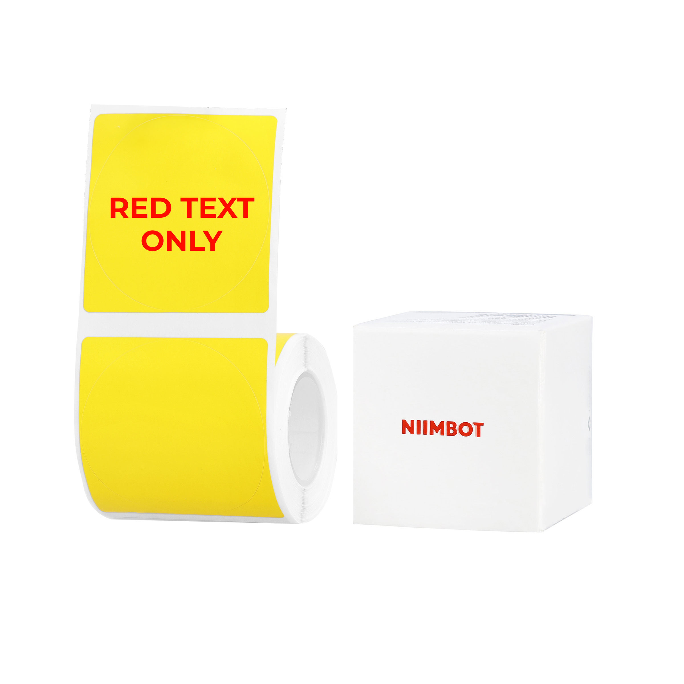 NB659 - Niimbot - B1 / B21 / B31 / B3S / B4 - 50x50mm - 145 Yellow Round Red Text Only Labels