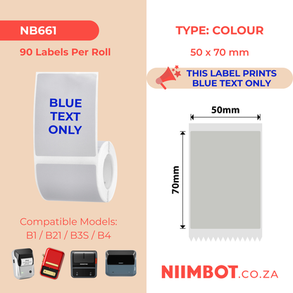NB661 - Niimbot - B1 / B21 / B31 / B3S / B4 - 50x70mm - 90 Silver Grey Blue Text Labels